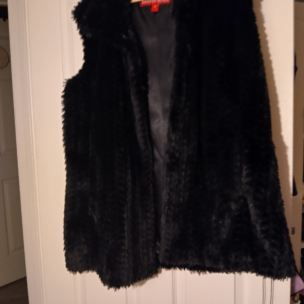 Black Faux Fur Women's Vest